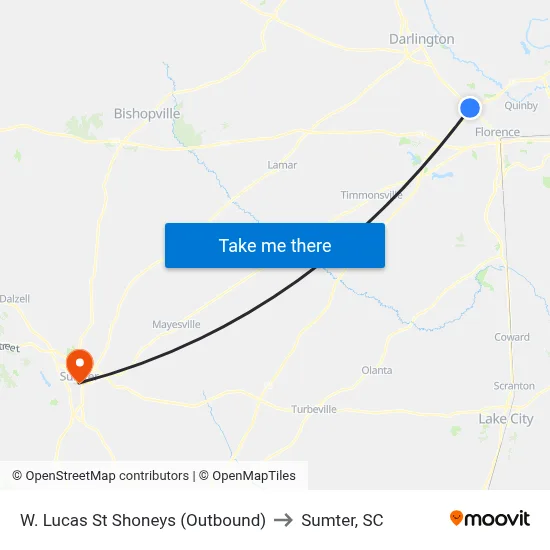 W. Lucas St Shoneys (Outbound) to Sumter, SC map
