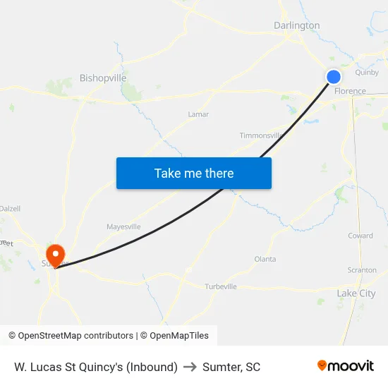 W. Lucas St Quincy's (Inbound) to Sumter, SC map