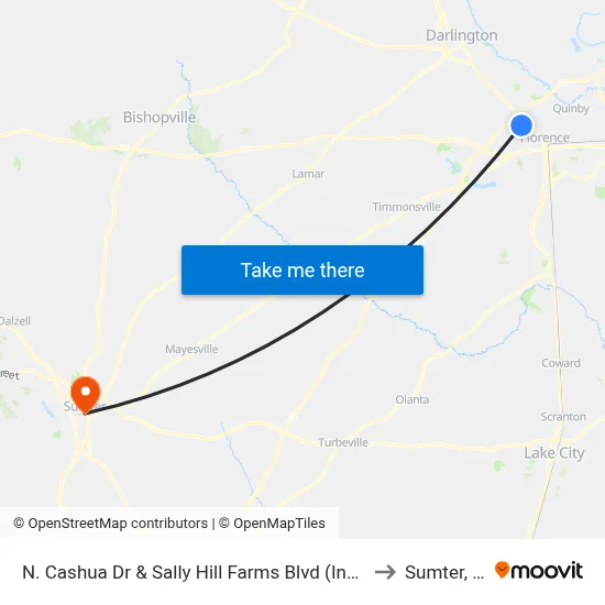 N. Cashua Dr & Sally Hill Farms Blvd (Inbound) to Sumter, SC map
