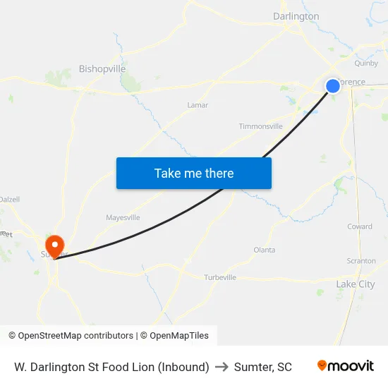 W. Darlington St Food Lion (Inbound) to Sumter, SC map