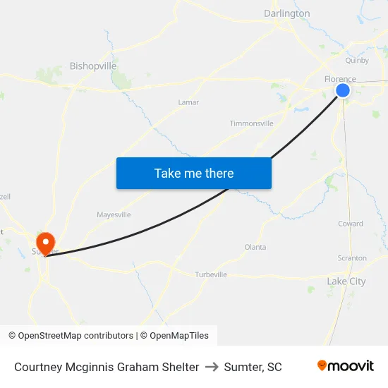 Courtney Mcginnis Graham Shelter to Sumter, SC map