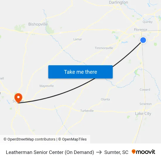 Leatherman Senior Center (On Demand) to Sumter, SC map
