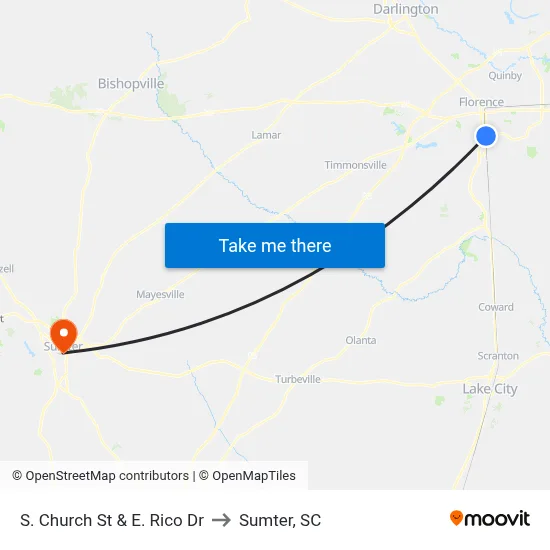 S. Church St & E. Rico Dr to Sumter, SC map