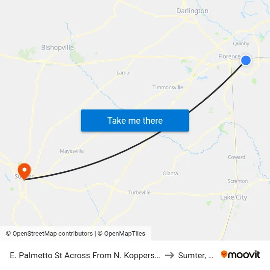 E. Palmetto St Across From N. Koppers Rd to Sumter, SC map