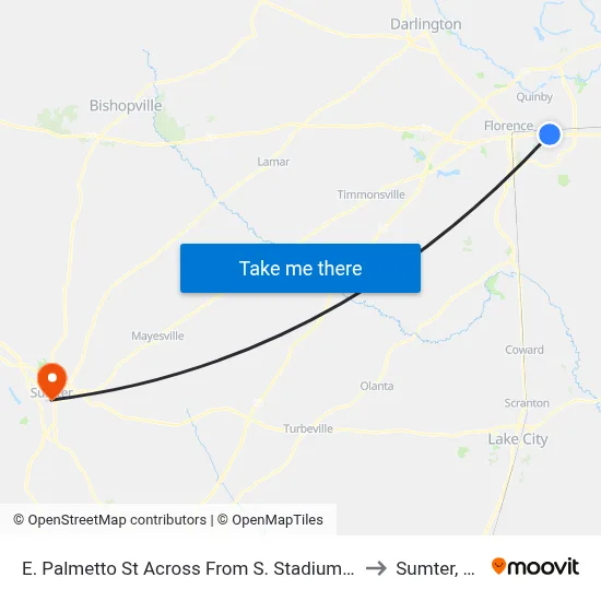 E. Palmetto St Across From S. Stadium Rd to Sumter, SC map