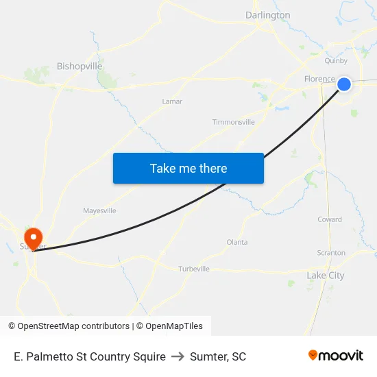 E. Palmetto St Country Squire to Sumter, SC map