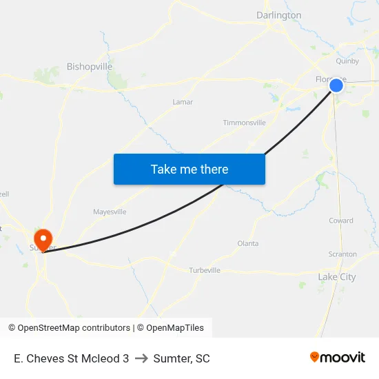 E. Cheves St Mcleod 3 to Sumter, SC map