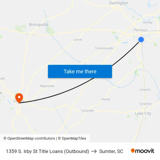 1359 S. Irby St Title Loans (Outbound) to Sumter, SC map