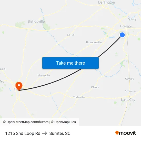 1215 2nd Loop Rd to Sumter, SC map