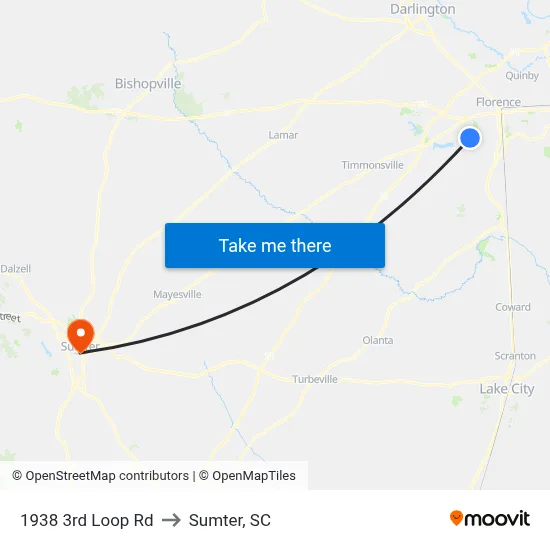 1938 3rd Loop Rd to Sumter, SC map
