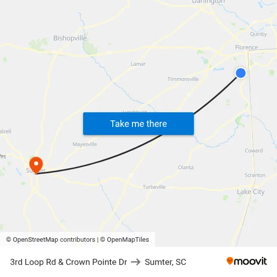 3rd Loop Rd & Crown Pointe Dr to Sumter, SC map