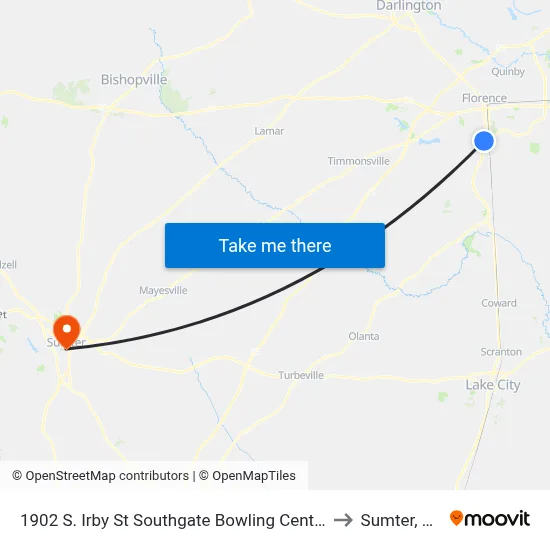 1902 S. Irby St Southgate Bowling Center to Sumter, SC map