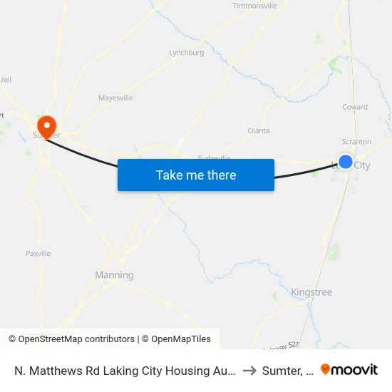 N. Matthews Rd Laking City Housing Authority to Sumter, SC map