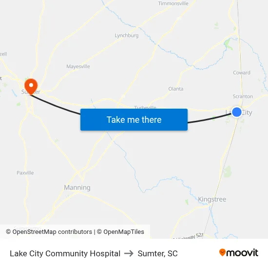 Lake City Community Hospital to Sumter, SC map