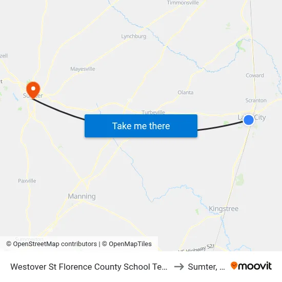 Westover St Florence County School Tech Ctr to Sumter, SC map