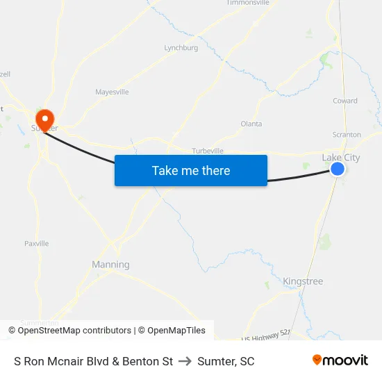 S Ron Mcnair Blvd & Benton St to Sumter, SC map