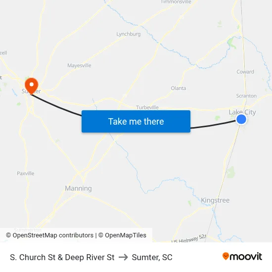 S. Church St & Deep River St to Sumter, SC map
