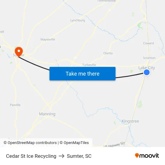 Cedar St Ice Recycling to Sumter, SC map
