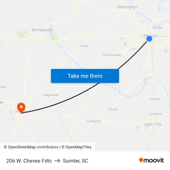 206 W. Cheves Fdtc to Sumter, SC map