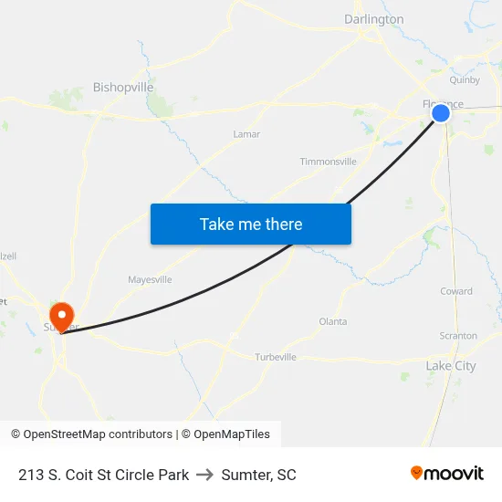 213 S. Coit St Circle Park to Sumter, SC map