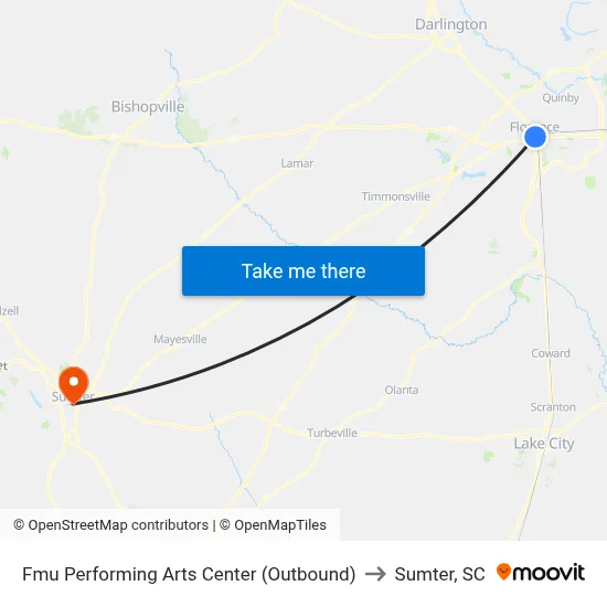 Fmu Performing Arts Center (Outbound) to Sumter, SC map