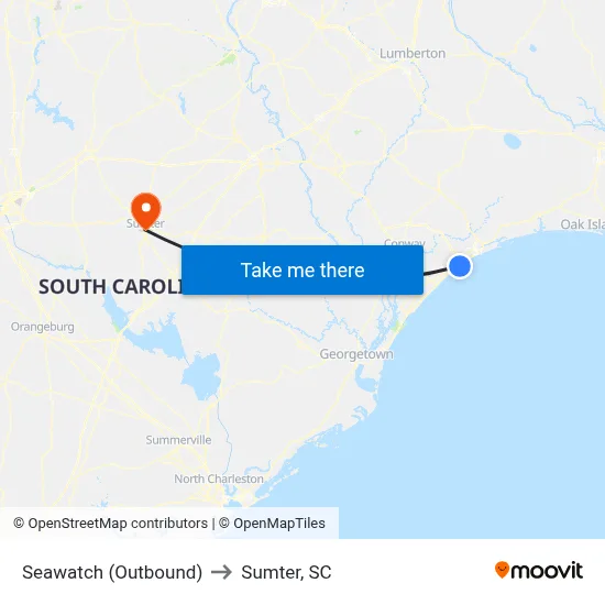 Seawatch (Outbound) to Sumter, SC map