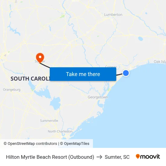Hilton Myrtle Beach Resort (Outbound) to Sumter, SC map