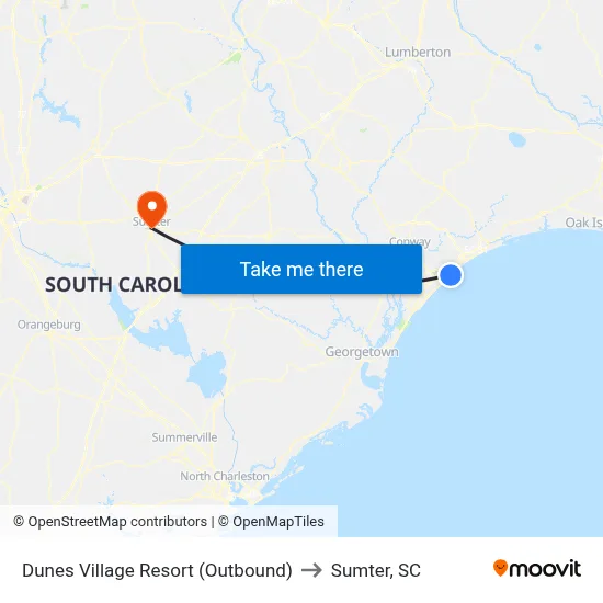 Dunes Village Resort (Outbound) to Sumter, SC map