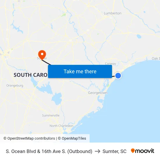 S. Ocean Blvd & 16th Ave S. (Outbound) to Sumter, SC map