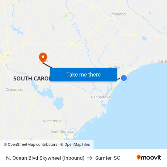 N. Ocean Blvd Skywheel (Inbound) to Sumter, SC map