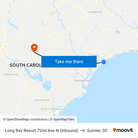 Long Bay Resort 72nd Ave N (Inbound) to Sumter, SC map