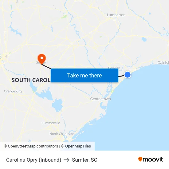 Carolina Opry (Inbound) to Sumter, SC map