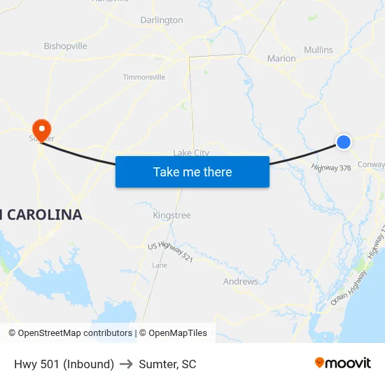 Hwy 501 (Inbound) to Sumter, SC map