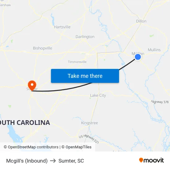 Mcgill's (Inbound) to Sumter, SC map