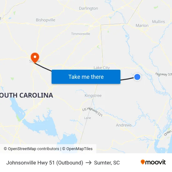 Johnsonville Hwy 51 (Outbound) to Sumter, SC map