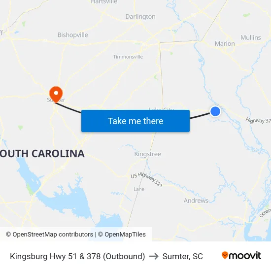 Kingsburg Hwy 51 & 378 (Outbound) to Sumter, SC map