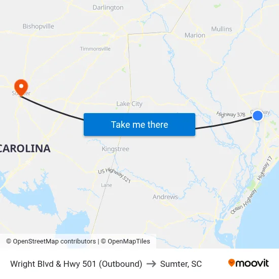 Wright Blvd & Hwy 501 (Outbound) to Sumter, SC map