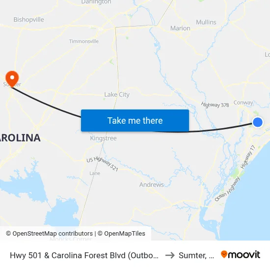 Hwy 501 & Carolina Forest Blvd (Outbound) to Sumter, SC map