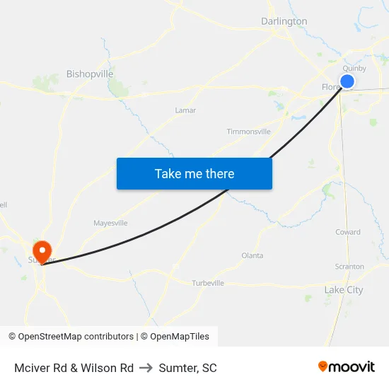 Mciver Rd & Wilson Rd to Sumter, SC map