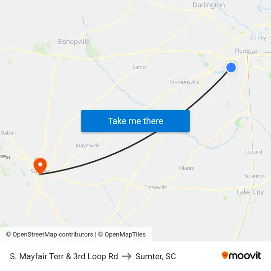 S. Mayfair Terr & 3rd Loop Rd to Sumter, SC map