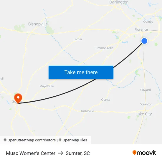 Musc Women's Center to Sumter, SC map
