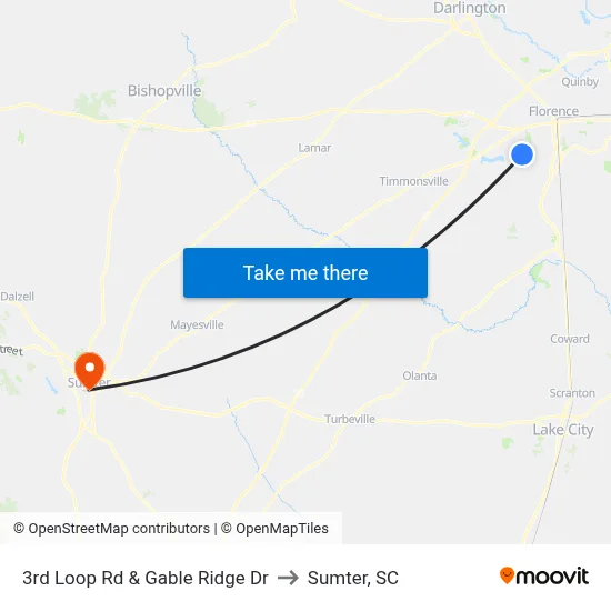 3rd Loop Rd & Gable Ridge Dr to Sumter, SC map