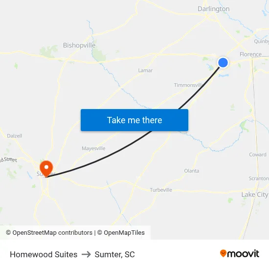Homewood Suites to Sumter, SC map