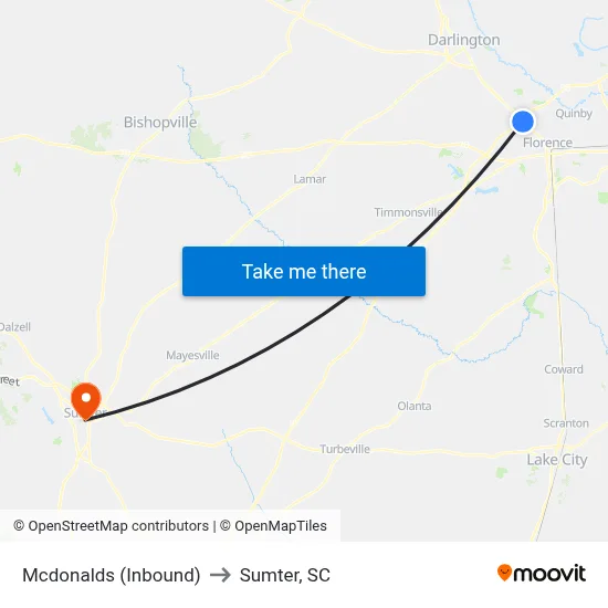 Mcdonalds (Inbound) to Sumter, SC map