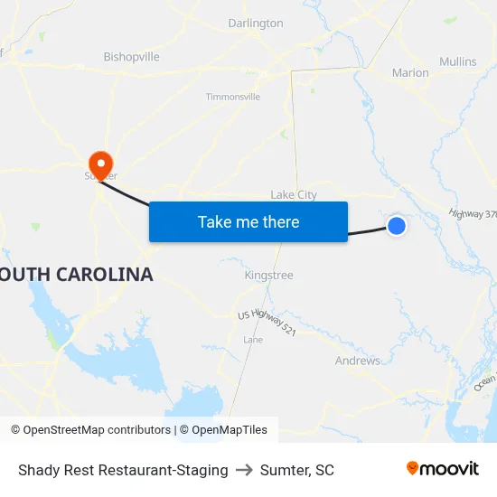 Shady Rest Restaurant-Staging to Sumter, SC map