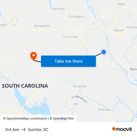 3rd Ave to Sumter, SC map