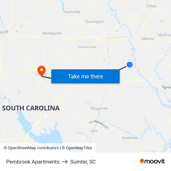 Pembrook Apartments to Sumter, SC map