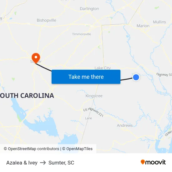 Azalea & Ivey to Sumter, SC map