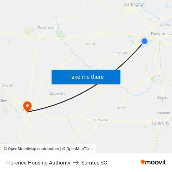 Florence Housing Authority to Sumter, SC map