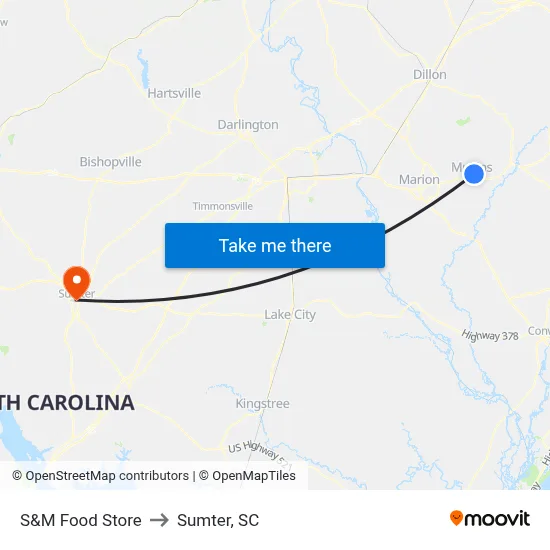 S&M Food Store to Sumter, SC map